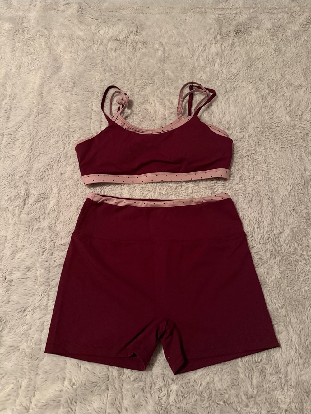 Women's Maroon Athletic Shorts with Blush Trim - High-Waist Active Shorts Set